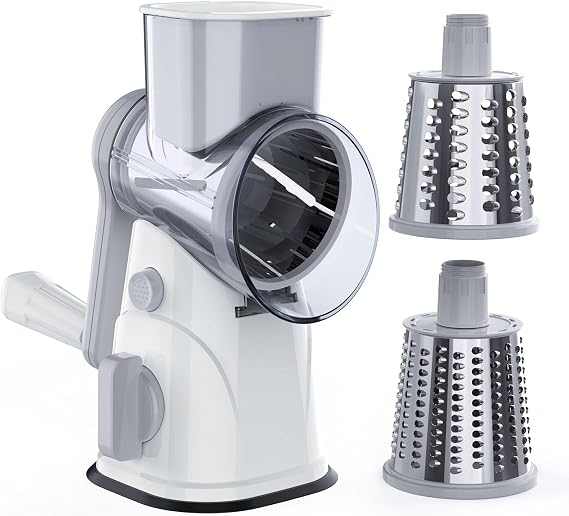 RAINBEAN Rotary Cheese Grater for Kitchen, Hand Crank Cheese Shredder with 3 Interchangeable Blades, Rotary Grater with Handle and Strong Suction Base, for Vegetables, Fruit, Nuts
