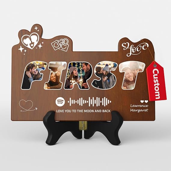 Custom Spotify Plaque FIRST Wooden Signs Valentines Day Gifts for Him - Customized Photo Gifts for Boyfriend & Girlfriend, Personalized Spotify Picture Frame Gifts for couples