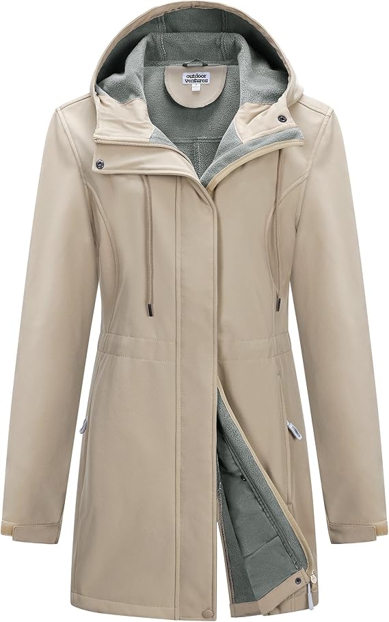 Outdoor Ventures Womens Waterproof Softshell Jacket Long Hooded Windbreaker