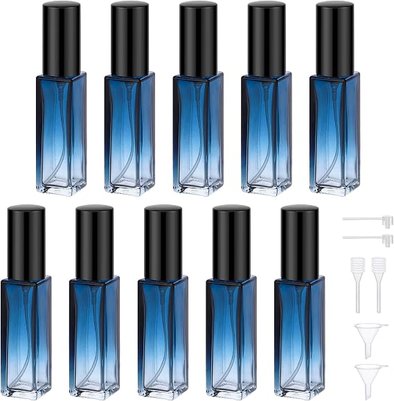 Segbeauty 詰め替え可能香水ボトル10個パック 10ml ポータブルトラベル香水アトマイザーセット 香水用空のミニガラススプレーボトル ケルンサンプルボトル ファインミストスプレー グラデーションブルー