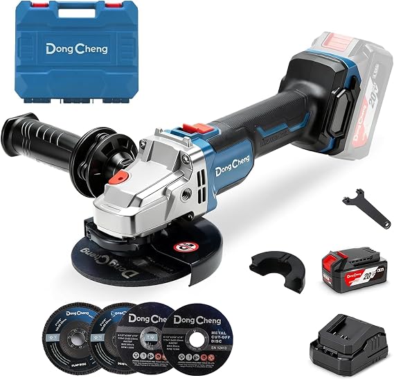 Dong Cheng 20V Cordless Angle Grinder 125mm, Brushless, 8500RPM,4.0Ah Kit