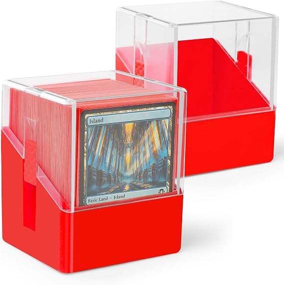 2 Pack Card Deck Boxes for 2 sets of MTG Commander Deck Or 400+ PTCG/OCG Sleeveless Cards. - Trading Card Organizer Box Sets for 200+ Single-Sleeved Card.(Red, 2 Pack)