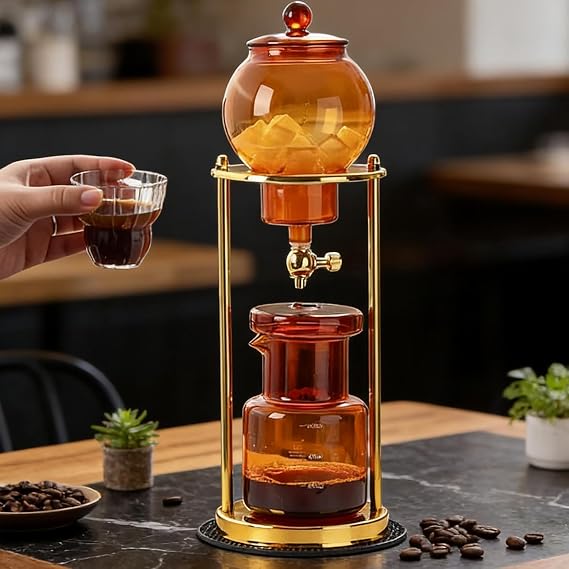 Cold Brew Coffee Maker - 600ml Drip Tower with Borosilicate Glass Pot and Stainless Steel Frame for Brewing Coffee and Tea