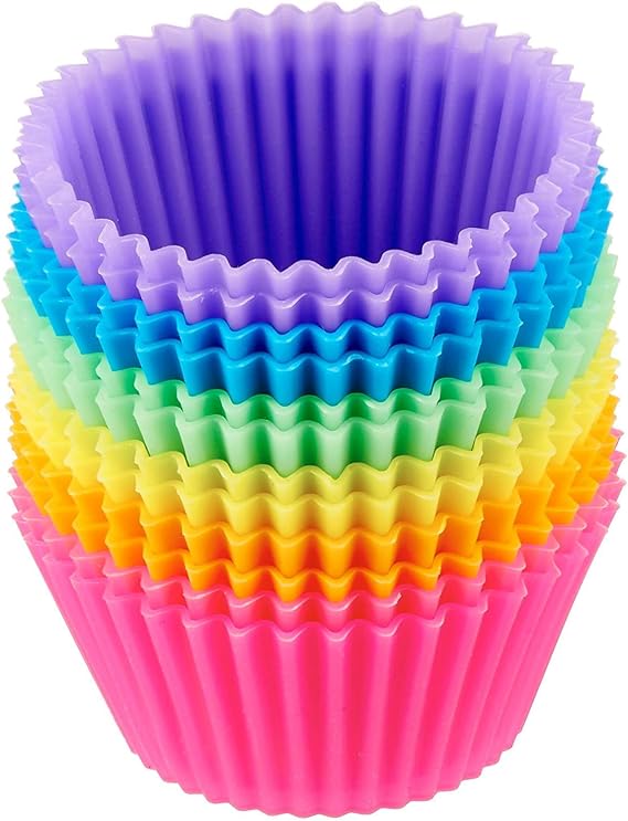 Amazon Basics Round Reusable Silicone Cupcake Pans, Pack of 12 (Oven Safe to 428°F), Multicolor