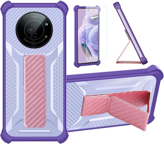 Case Compatible for Sharp Leica Leitz Phone 1 5g Phone Case Stand Cover [with 1* Tempered Glass Screen Protector] Hybrid Case [Folding Support Magnetic] [Frosted Anti-Fingerprint] ZJBB-Purple