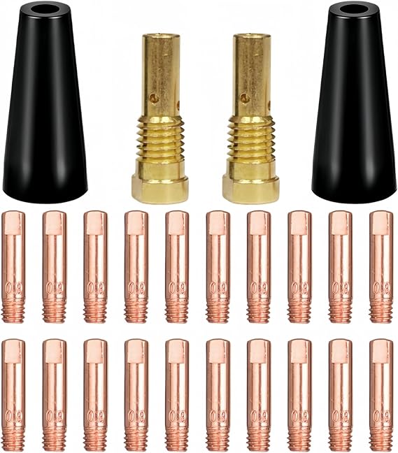 24PCS Flux Core Gasless Nozzles Welding Gun Accessory Kit,MIG Welding Accessories,Welding Tip 0.8mm M6, Tip Holder Diffuser Compatible with MIG MAG AK14 MB14 Welding Torch (0.8mm Accessory Kit)