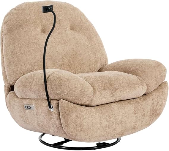 More4Homes PHOENIX ELECTRIC RECLINER VOICE CONTROL SWIVEL &amp; ROCKER TEDDY BOUCLE FABRIC CHAIR (Oatmeal)