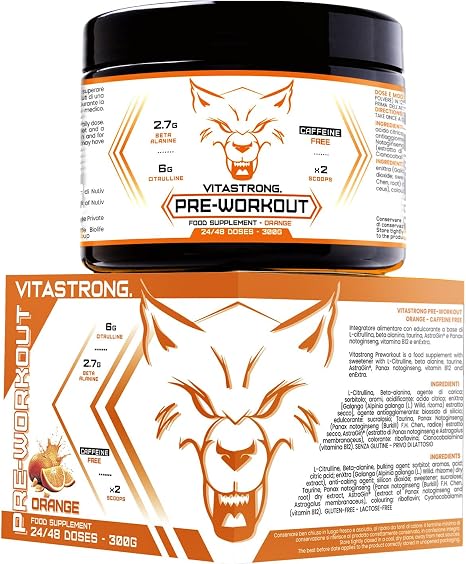 Vitastrong Pre Workout Orange without Caffeine with Citrulline 300 g 24