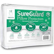 Set of 2 Queen Size SureGuard Pillow Protectors - 100% Waterproof, Bed Bug Proof, Hypoallergenic - Premium Zippered Cotton Covers - Smooth
