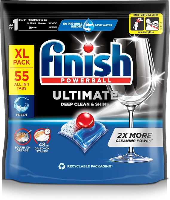 Finish Dishwasher Tablet, Ultimate, 55 Tablets, Fresh Scent, Clean & Shine Detergent Tabs, Tough on Grease Stains