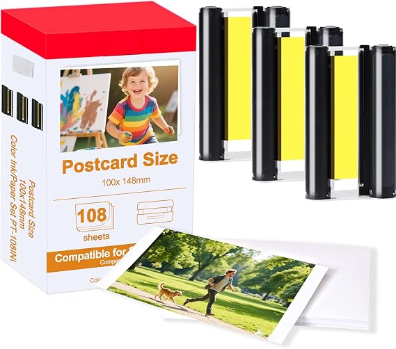 Canon Selphy 3115B001(AA) and 108 Photo Papers (100 x 148 mm) for Selphy CP1500 CP810 CP820 CP910 CP1000 CP1200 CP1300