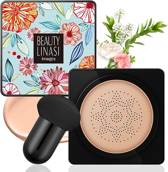 CC Cream with Mushroom Air Head Pillow, BB Cream, Melted Cream, Mushroom Head Air Cushion CC Cream, Full Coverage Foundation Long Lasting Moisturizing, Even Skin Tint (Natural)