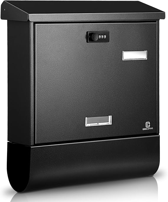 KINGCEPHAS Post Box,Large Wall Mount Letterbox with Combination Lock(Black)