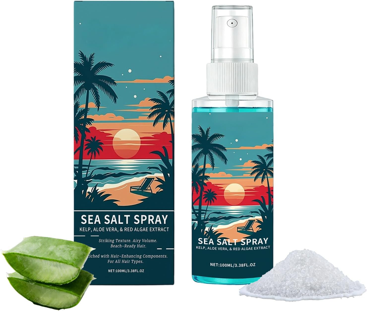 Sea Salt Spray for Hair Men, Hair Texturizing Spray, Hairs Texturizing Sprays with Menthol and Aloe Vera, Surf Sprays to Add Volume and Texture, Valentines Christmas Gifts for Men (1, 100ml)