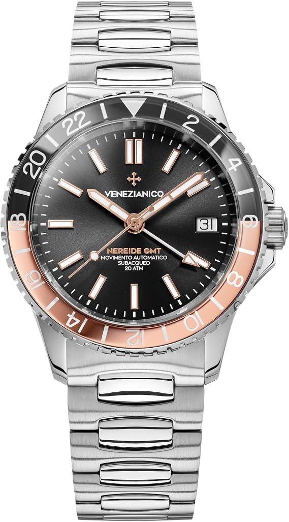 Venezianico Men's NEREIDE GMT-3521504C Japanese Genuine Unused Automatic Black Brown GMT Function Diver Watch Two-Tone Bezel Black Dial