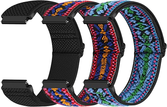 Quick Release Watch Strap 18mm 19mm 20mm 22mm 24mm, Elastic Nylon Watch Bands Women Men for Samsung/Garmin/Fossil/Amazfit/Huawei/COROS/Xiaomi Replacement Wristband, 3pcs
