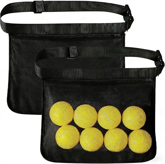 2 Pcs Tennis Ball Holder Adjustable Waist Pouch for Tennis, Adjustable Pickleball Tennis Ball Waist Pouch, Portable Lightweight Ball Holder Storage Bag for Training Running & Hiking