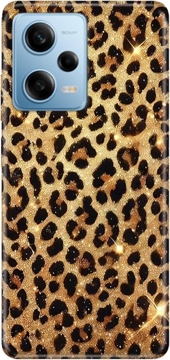 Xiaomi Redmi Note 12 Pro 5G ile Uyumlu Kılıf, Yaldızlı Leopar Desenli, Silikon, Darbe Emici