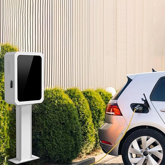 UrbanUp Outdoor EV Charging Box Holder, EV Stand Mounting Post Free Standing, Ev Charger Cable Holder Weather Proof, Tesla/Bmw Ev Charger Pedestal(White)