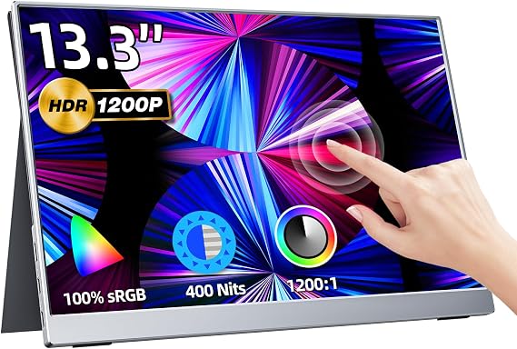 kksmart Mobile Monitor 13.3 Inch Touch Panel Ultra-lightweight 400g High Brightness 400 nits 100% sRGB Color Gamut Ultra-thin Aluminum Alloy Case Automatic Image Ratio Adjustment 16:10 Resolution 1920