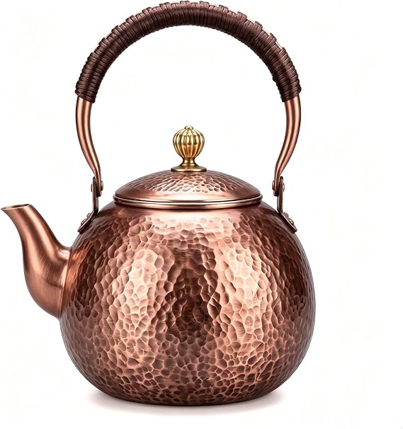 Handmade Hammered Copper Tea Kettle for Stove Top - 1.6 Quart (1500ml) Extra Thick Stovetop Teapot with Non-Toxic Coating-Free Design, Traditional Craftsmanship & Rust Resistance