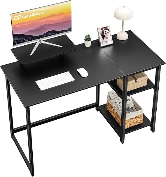 GreenForest Office Desk 100cm with Monitor Stand, Black