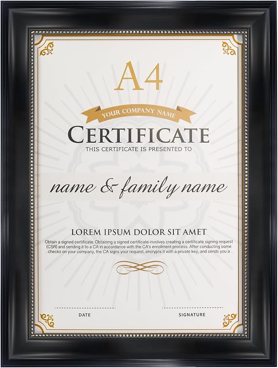 GraduationMall A4 Diploma Picture Frame Certificate Frame Document Frame Plexiglass Certificate Frame Black with Gold Beads Wall & Table Frame
