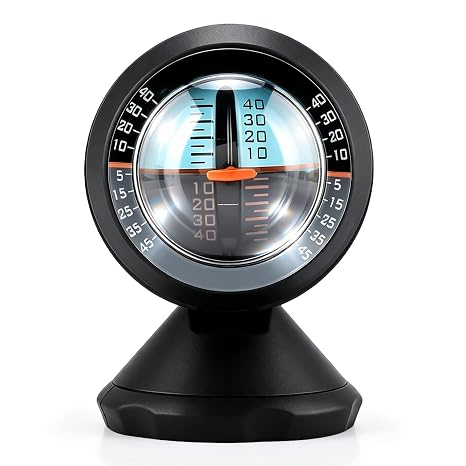 Inclinometer Level Gauge Dashboard, 45 Degree Angle Slope Meter, 360 Degree Rotation Vehicle Level Gauge for Car Campervan Motorhome System, Black