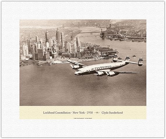 ロッキード星座 "コニー" - ニューヨーク市1950 - TWA トランスワールド航空 - クライド・サンダーランドによるヴィンテージ航空ポスター - ファインアートロールキャンバスプリント 11インチ x 14インチ