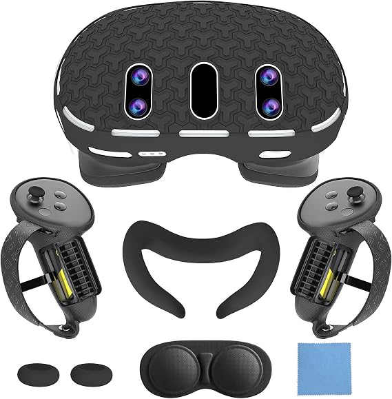 Cover Set for Quest 3:VR Accessories for Meta Quest 3,Includes Front Shell Cover,Face Cover,Internal Lens Cover and Controller Covers(Black)