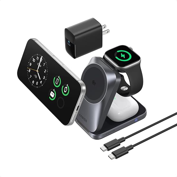 Anker Prime Wireless Charger iPhone 3 in 1 Foldable Qi2.2 25W, AirCool