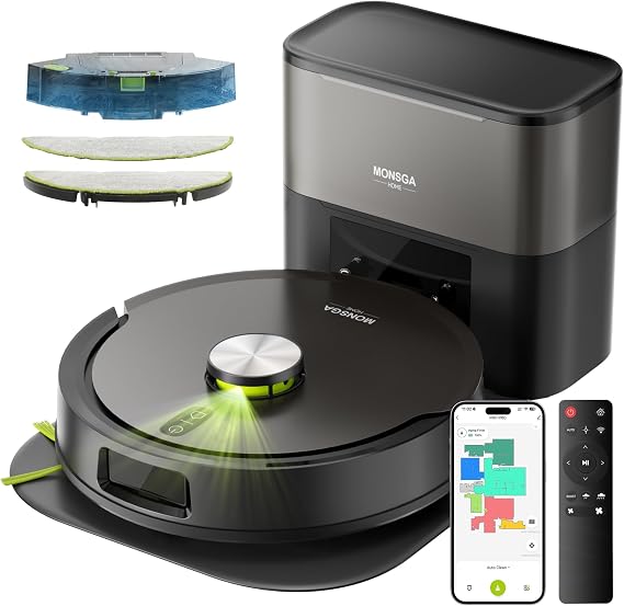 MONSGA Robot Vacuum with Mop, 8000Pa Suction, Dual Anti-Tangle
