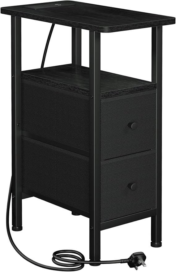 AMHANCIBLE Narrow Bedside Table, Slim Side Table with Charging Station