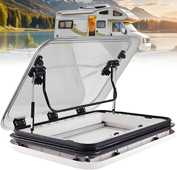 Caravan Roof Vent Hatch,Cut Out, LED Skylight Window With Sunshade And Anti-UV Cover For Caravan Trailer RV (70x50cm)