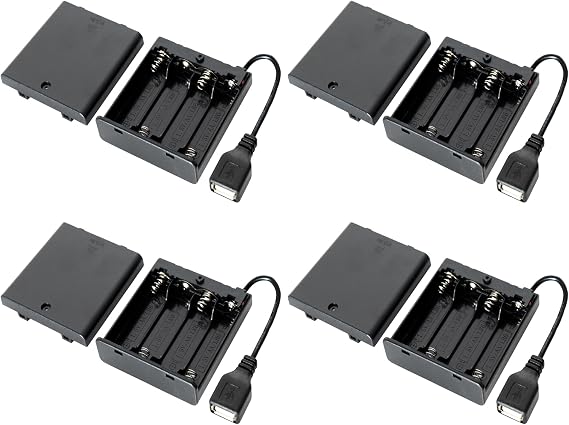 Ledライト用usbバッテリーパック - ネオンサインと結婚式の装飾用単3ポータブル電源 - スイッチ付き高効率バッテリー駆動usb電源4パック、ブラック