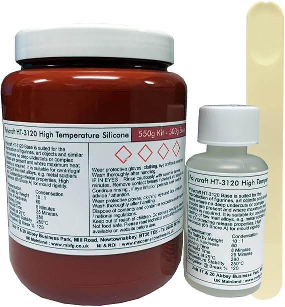 Polycraft HT-3120 Heat Resistant High Temperature RTV Silicone Rubber, Shore A 60, Ideal for Figurines, Art Objects, Heat-Sensitive Moulds, Easy Mix and Pour, Room Temperature Cure - 550g Kit