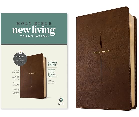 NLT Large Print Thinline Center-Column Reference Bible: New Living Translation, Brown Holy Cross, Leatherlike, Large Print Thinline Center-column ... Enabled, Red Letter With Ribbon Marker