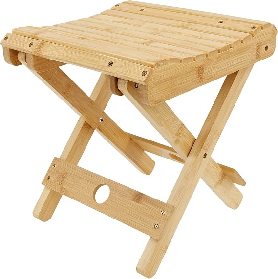 Bamboo Folding Stool,for Portable Sauna Box Arc Shape Design Foldable Sauna Chair Multipurpose Strong Load Bearing Stool for Home Outdoor Camping Fishing Beach