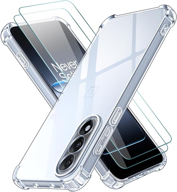 ivoler 3 in 1 Case for OnePlus Nord 5 5G / OnePlus Nord5 5G with 2 Pieces Tempered Glass, Transparent Protective Bumper Case, Soft TPU Silicone Anti-Shock Case