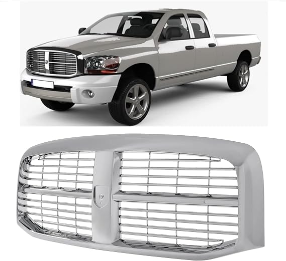 Front Grille Assembly Compatible With Dodge Ram 1500 Grill 2006-2008 / Ram 2500 Grill 2006-2009 / Ram 3500 Grill 2006 2007 2008 2009 With Chrome Frame Shell With Chrome Insert