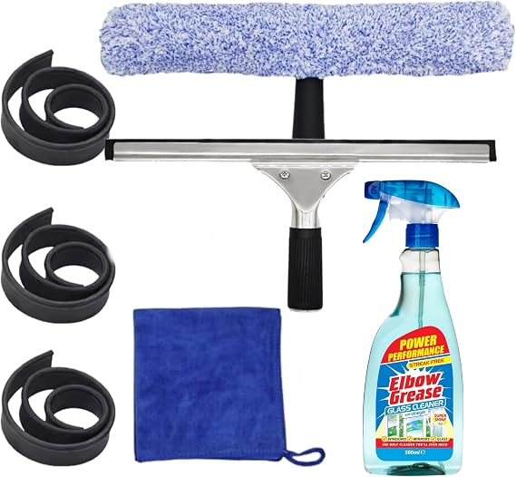 SWISSPACK - Window cleaning kit Professional Window Cleaning Kit Combo With Extra Refills (ELBOW GREASE STEEL COMBO, ONE SIZE)