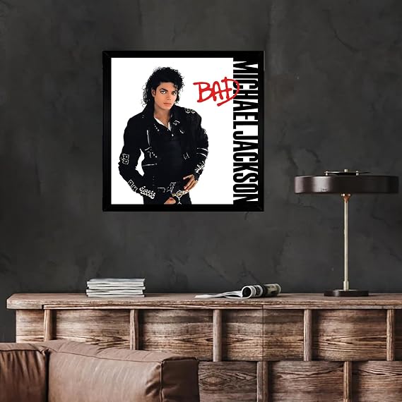 Michael Jackson, Bad Album cover, poster, wall art. Print or Fully Framed Available. Actual size of original Vinyl Covers. (Framed)