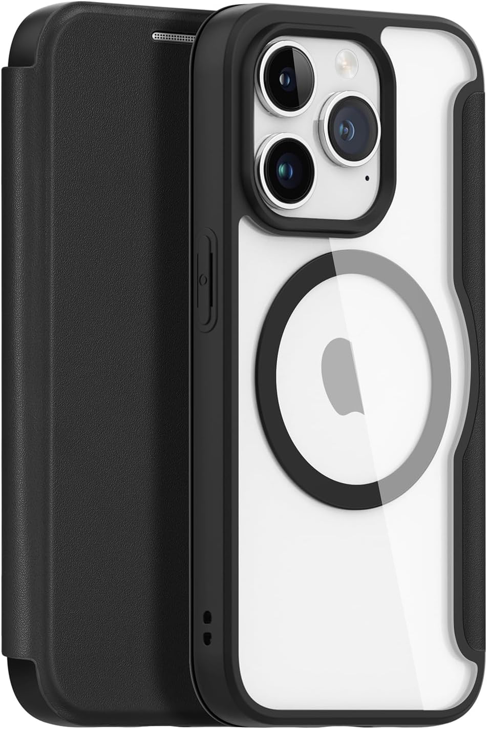 iPhone 15Pro Case, Notebook Type, Compatible with Wireless Charging, Ultra Thin, Lightweight, Premium PU Leather, Clear Back, 1 Card Slot, Shockproof, Lens Protection Cover