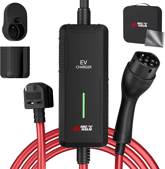 Type 2 to 3 Pin EV Charger – 2.3kW 10m Home Charging Cable for Electric Cars, IP67 Waterproof, 10A with Overload & Earth Fault Protection, Compatible with All EVs & PHEVs (UK Socket)