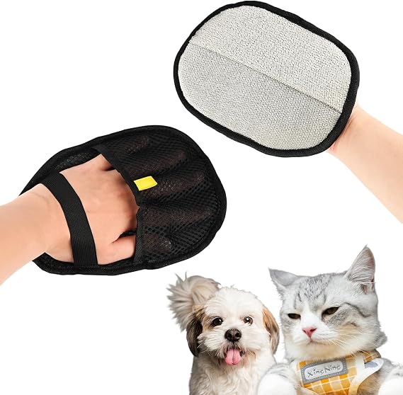 Double-Sided Pet Grooming Gloves Cat Dog Hair Removal Glove Reusable Static Remover Gloves for Dogs & Cat Washing Bathing Deshedding Grooming