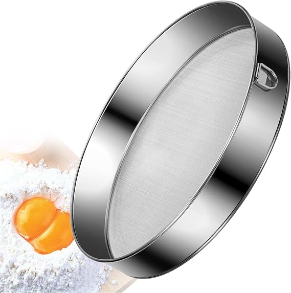 Flour Sieves Stainless Steel Kitchen Sieve Fine Mesh Round Flour Sifter Strainer for Baking Cakes