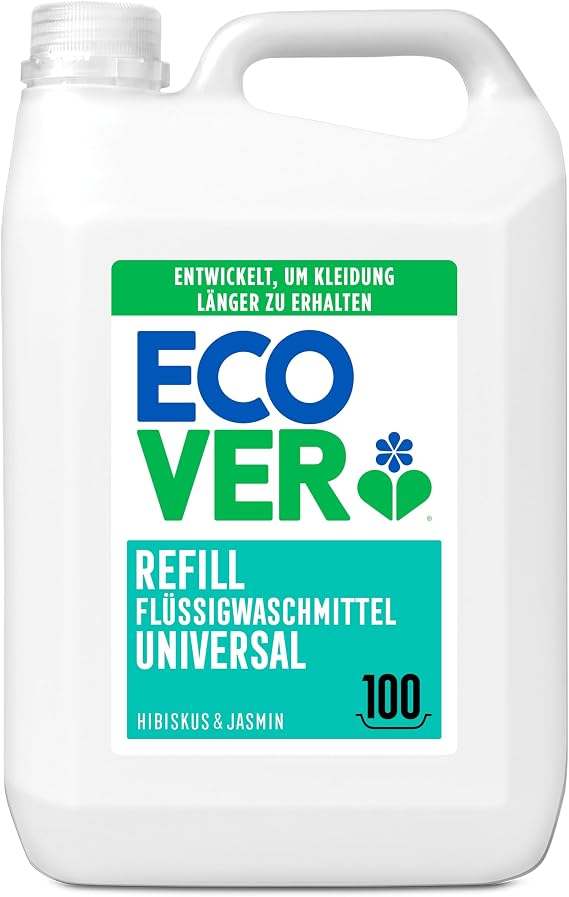 Ecover Washing Machine Liquid Detergent - White & Colour Laundry Detergent Honeysucke Fragrance - Jasmine, Refillable Format, 100 Washes, Multi-Colour, 5L (Package May Vary)