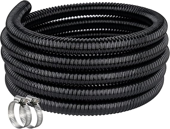 Black Corrugated Pond Hose 19mm, 3M for Pump, Water Butt, 2 Clips