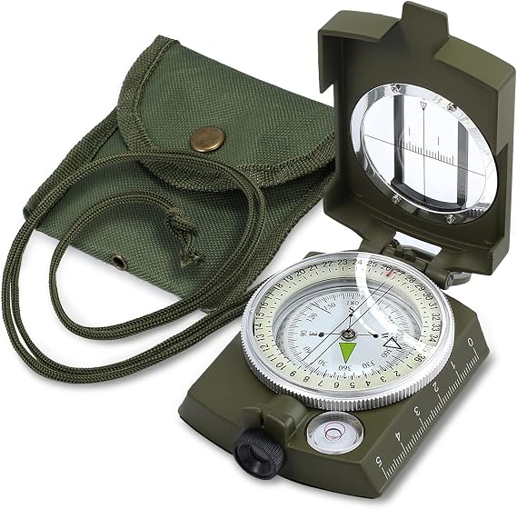 Professional Compass with Level, Anbte Military Compass Waterproof Antique Bronze Metal Wire Drawing Process with Bag for Camping, Hiking, Exploration, Military Navigation