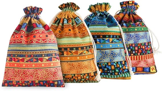SumDirect 20Pcs Egyptian Ethnic Style Linen Burlap Bag, Lightweight Gift Bags Breathable Jewelry Pouches with Drawstring Packing Storage Jute Sacks for Wedding, Party, Birthday, DIY Craft